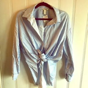 New H&M stripe light blue and white button blouse